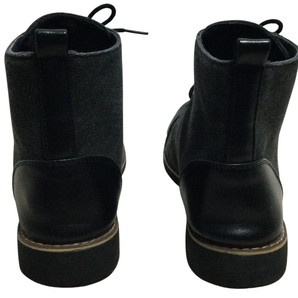 Mens Black Canvas Leather Cap Toe‎ Lace Up Ankle Boots Size 43